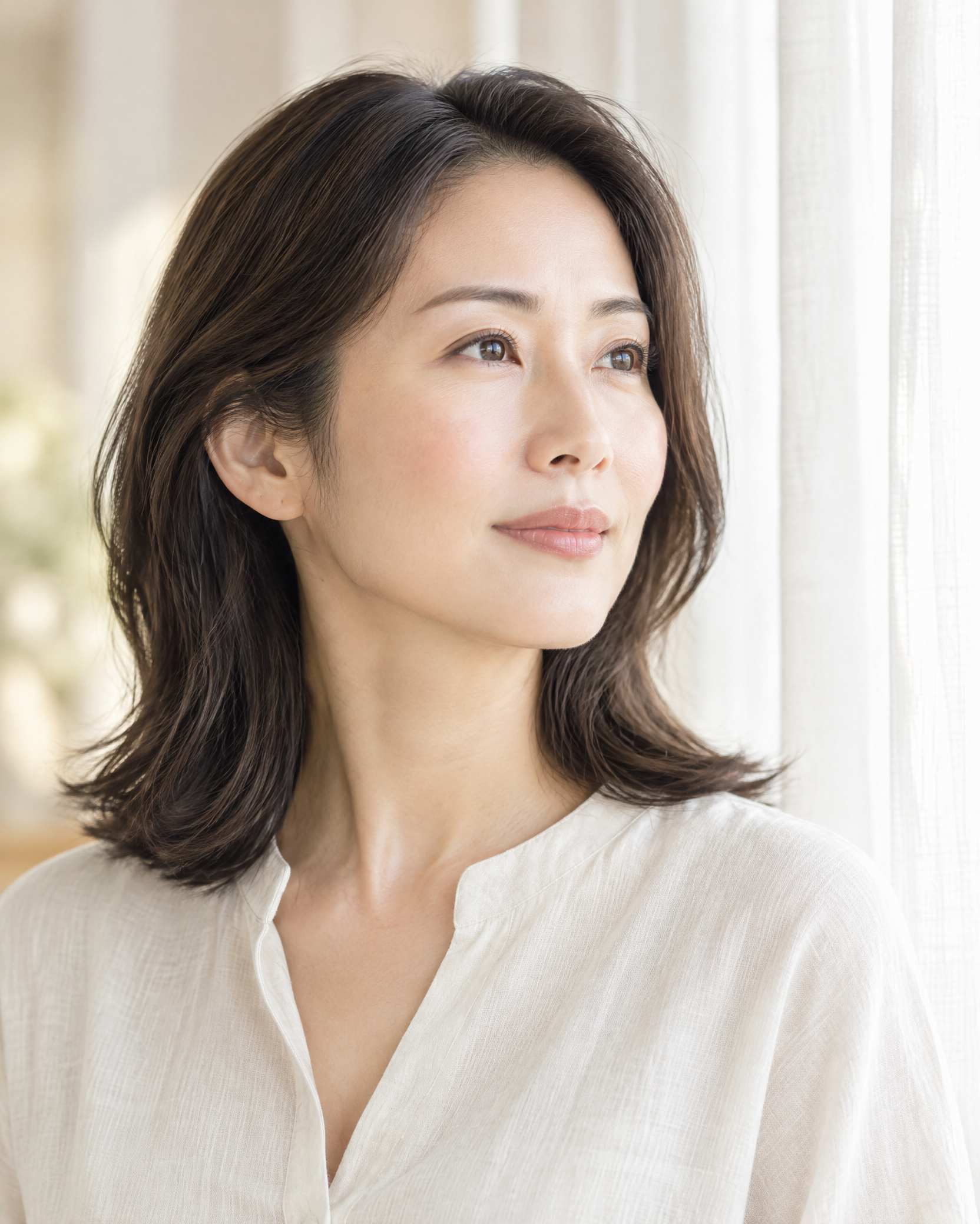 窓辺で静かに自分を感じる女性